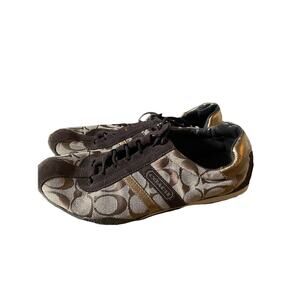 Coach Katelyn Brown Tan‎ Logo Tennis Sneaker Shoes Canvas Leather 8